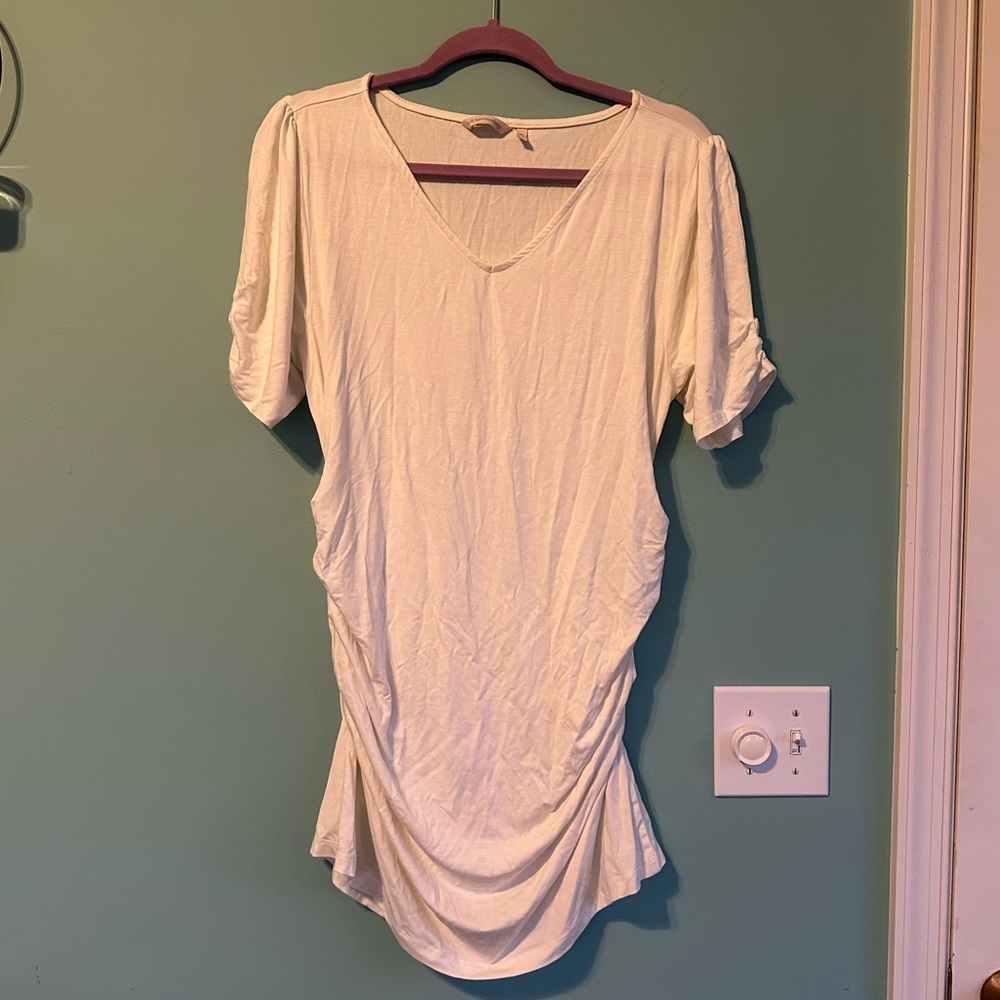 Soft Surroundings white rouged cap sleeve top